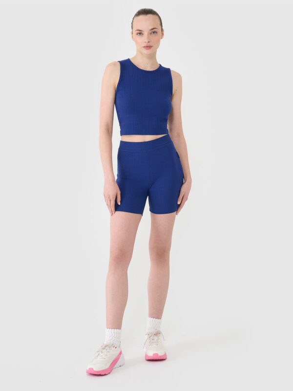 4F Crop top dzianinowy damski - granatowy