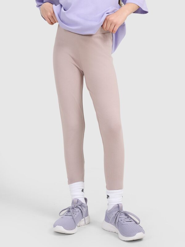 ef94e9eeed4a0e0975813b7a8791f4bc96d0dd2a 4F Legginsy dzianinowe dziewczęce - beżowe 158 (12-13 lat)