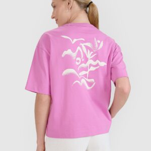 4F T-shirt regular z nadrukiem damski - różowy