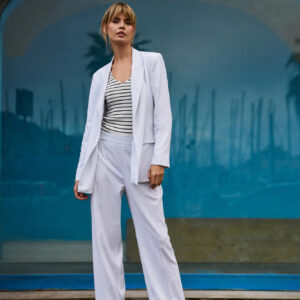 Wiskozowo-lniane spodnie białe