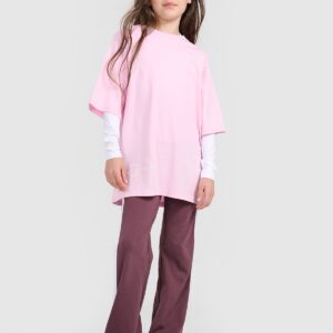 f106bbe590407c9854143ae6f349786bec76cb8d 4F T-shirt oversize z nadrukiem dziewczęcy - różowy 146 (10-11 lat)