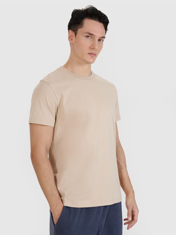 4F T-shirt regular z nadrukiem męski - beżowy