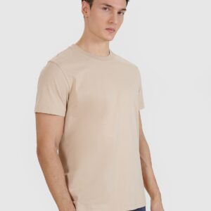 4F T-shirt regular z nadrukiem męski - beżowy