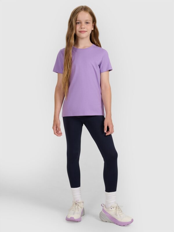 f1f2cf9c2ccf763cbc1031adfd038e4fa33f6d44 4F T-shirt regular gładki dziewczęcy - fioletowa 128 (7-8 lat)