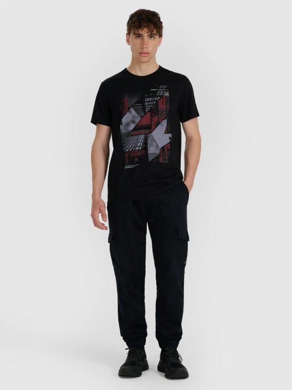 4F T-shirt regular z nadrukiem męski - czarny