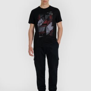 4F T-shirt regular z nadrukiem męski - czarny