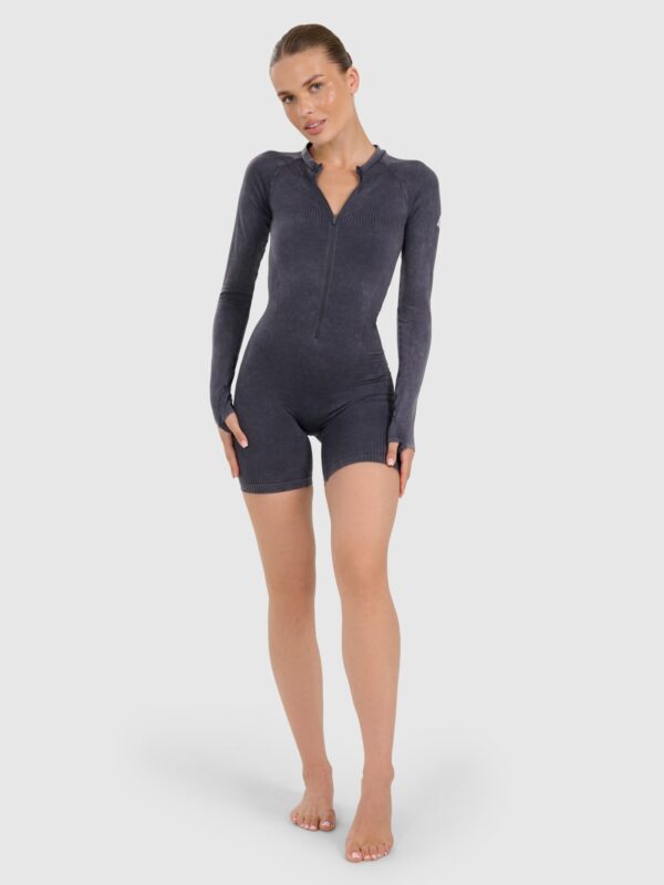 f2b03e62e24a42a523757476adcccbd9a015b26f 4F Kombinezon do jogi i pilatesu bezszwowy damski - granatowy