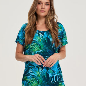 Bluzka z roślinnym wzorem niebieska