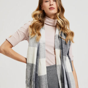 Szal w kratę z frędzlami szary