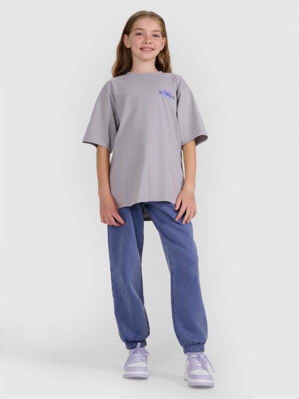 4F T-shirt oversize z nadrukiem dziewczęcy - szary 140 (9-10 lat)