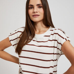 Bluzka w cienkie brązowe paski biała