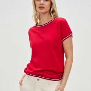 Bawełniana bluzka z krótkimi rękawami czerwona