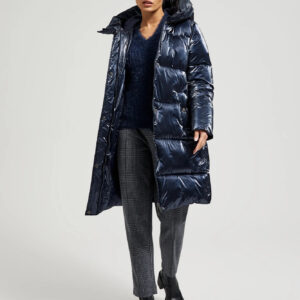 Długa metaliczna kurtka granatowa