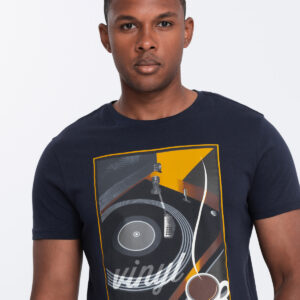 T-shirt męski bawełniany z nadrukiem winyl - granatowy V2