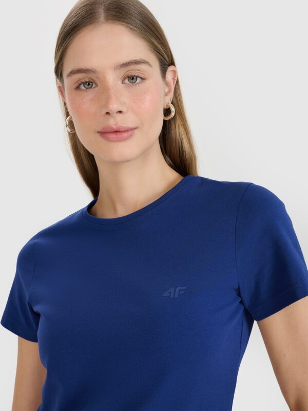 4F T-shirt slim gładki damski - granatowy