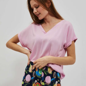 Wiskozowa koszula z dekoltem w serek pudrowo-różowa