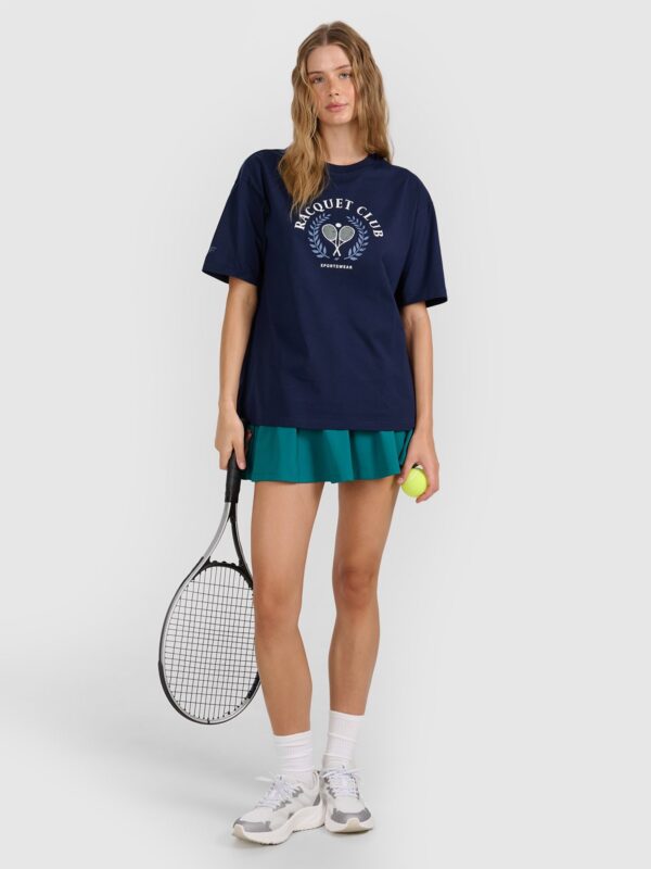 f71fa8e9e4e2bb449181bf98bf552fb1526762a1 4F T-shirt oversize z nadrukiem damski - granatowa