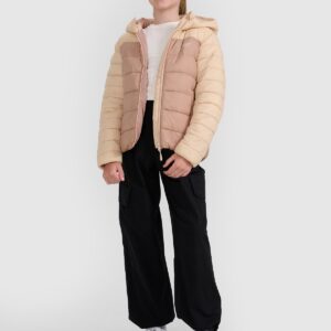 4F Kurtka puchowa z wypełnieniem syntetycznym dziewczęca - beżowa 122 (6-7 lat)