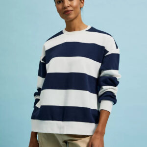 Bluza wkładana przez głowę w szerokie pasy granatowa