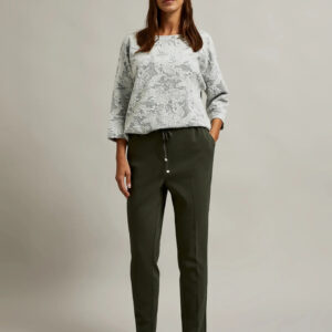 Spodnie z prostymi nogawkami i wiązaniem oliwkowe