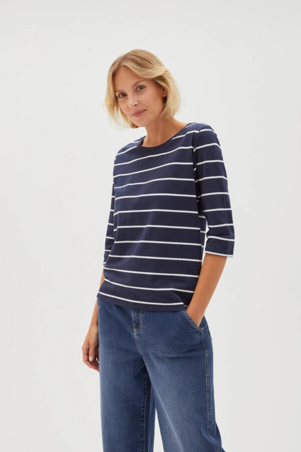 Bluzka w paski o prostym fasonie granatowa