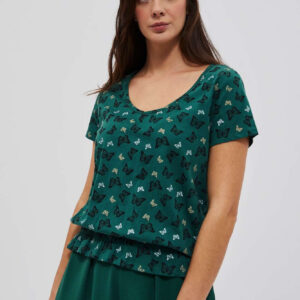 Bawełniana bluzka ze ściągaczem malahitowa