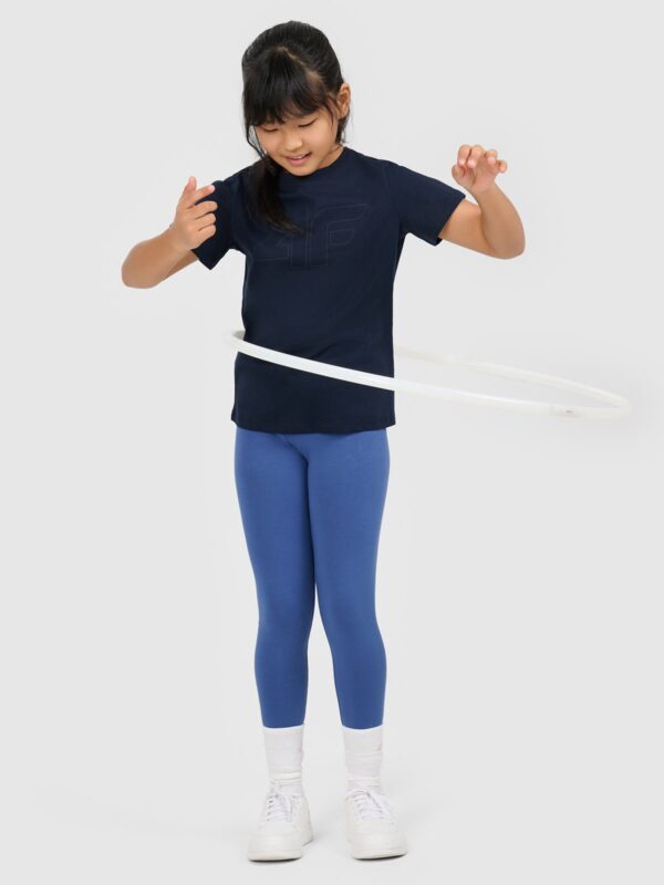 4F T-shirt oversize z nadrukiem dziewczęcy - granatowy 140 (9-10 lat)