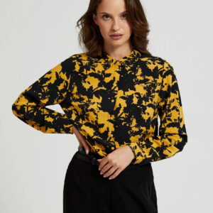 Wiskozowa koszula z printem i kołnierzykiem żółta