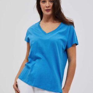 Bawełniana bluzka z dekoltem w serek lazurowa