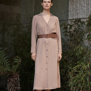 fa61f716185be97fbebdcca1ff54c3f9299684c2 Sukienka midi z szerokim paskiem beżowa