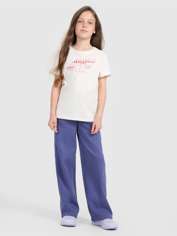 4F T-shirt regular z nadrukiem dziewczęcy - biały 128 (7-8 lat)