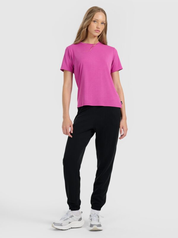 4F T-shirt z prążkowanej dzianiny z modalem damski - różowy