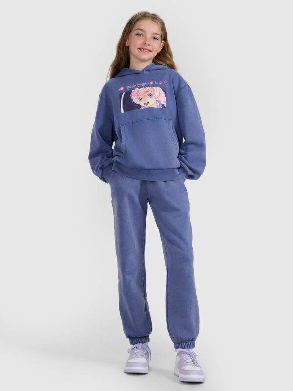 fba0f328019fe4f6b7ebfb17f7925cb566d5f924 4F Bluza dresowa nierozpinana z kapturem dziewczęca - niebieska 128 (7-8 lat)