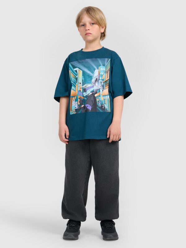 fc3017711965c129937a4a57293be21ead07c535 4F T-shirt oversize z nadrukiem chłopięcy - turkusowy 164 (13-14 lat)