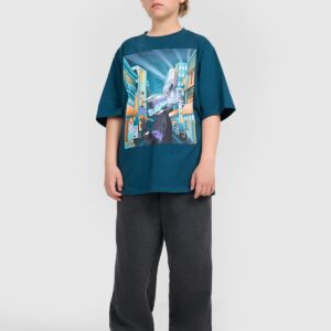 4F T-shirt oversize z nadrukiem chłopięcy - turkusowy 164 (13-14 lat)
