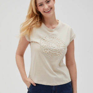 Bawełniana bluzka z aplikacją beżowa