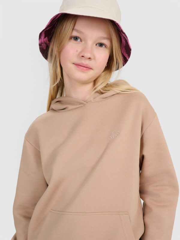 4F Bluza dresowa nierozpinana z kapturem dziewczęca - beżowa 146 (10-11 lat)