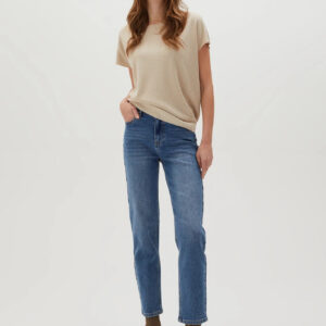 Jeansy z prostymi nogawkami i z przetarciami niebieskie