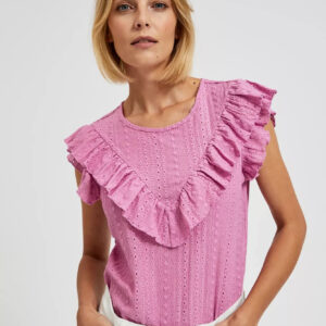 Bluzka z falbaną różowa