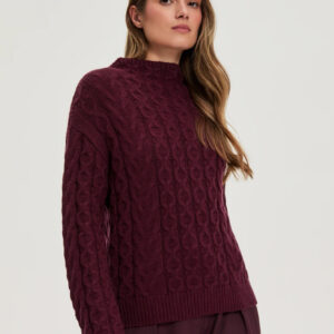 Sweter z ozdobym splotem burgundowy