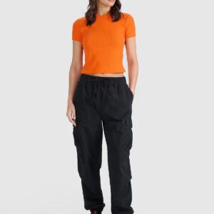 4F T-shirt slim z waflowej dzianiny damski - pomarańczowy