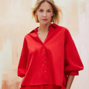 Koszula oversize z bufastymi rękawami czerwona