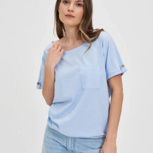 fec1d82ba530e128b3bd387833fe21bfb0e26064 Bawełniany t-shirt z kieszonką błękitny