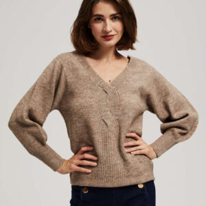 ffc698b3e21c3c5dce46b79d5418257b099a0814 Sweter z dekoltem w serek ciemnobeżowy