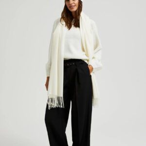 Gładki szalik z frędzlami ecru