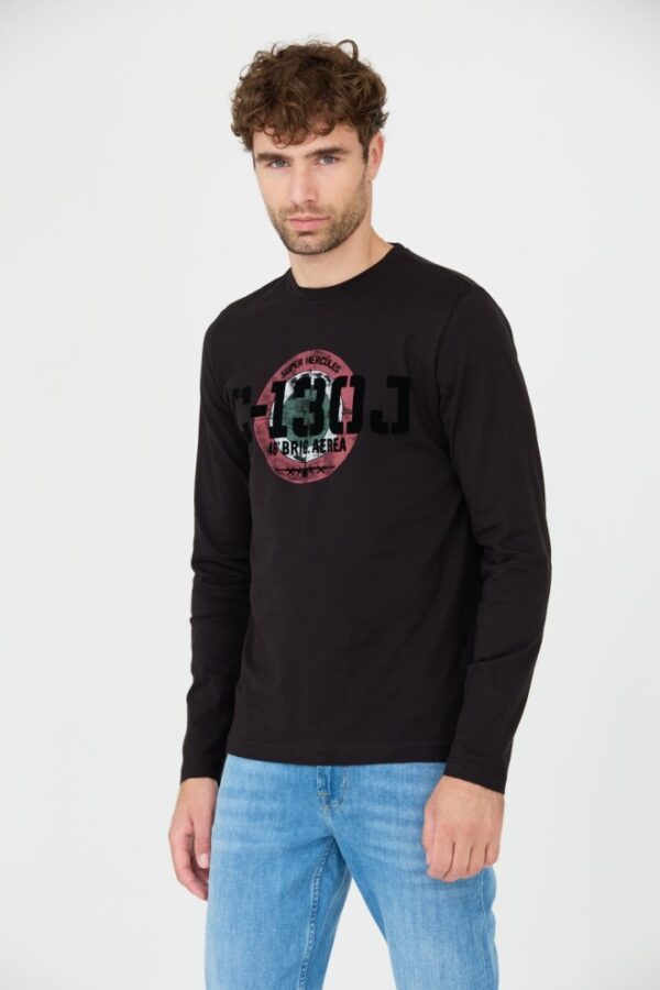 AERONAUTICA MILITARE Czarny męski bawełniany longsleeve