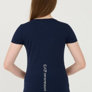 EA7 Granatowy damski t-shirt ze srebrnym logo