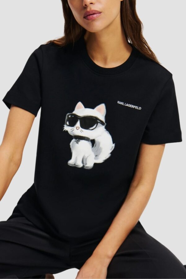 KARL LAGERFELD Czarny t-shirt damski Ikon Aquarelle K