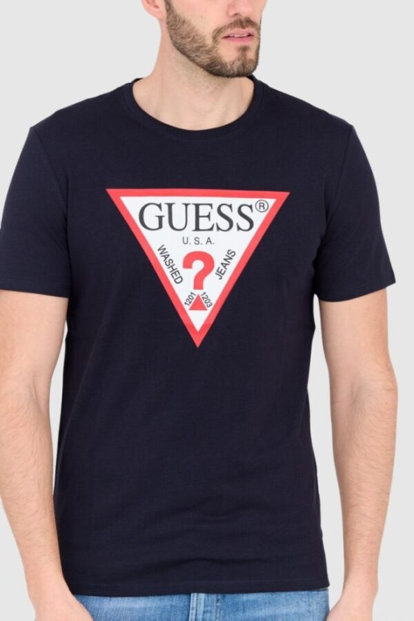 GUESS Granatowy męski t-shirt bawełniany slim fit