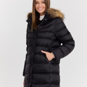 05ac079c96553cd46c594caf5a38f4e9eb8e3d47 HETREGO Czarna damska kurtka puchowa Leonie Quilted Woman Jacket With Detached Hood, Rozmiar 40 EU - 44 IT